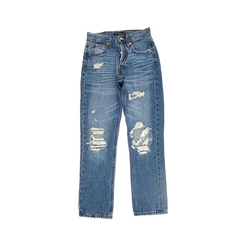 Aeropostale Distressed Button Fly 90's High Rise Straight Women size 0 Blue Jean